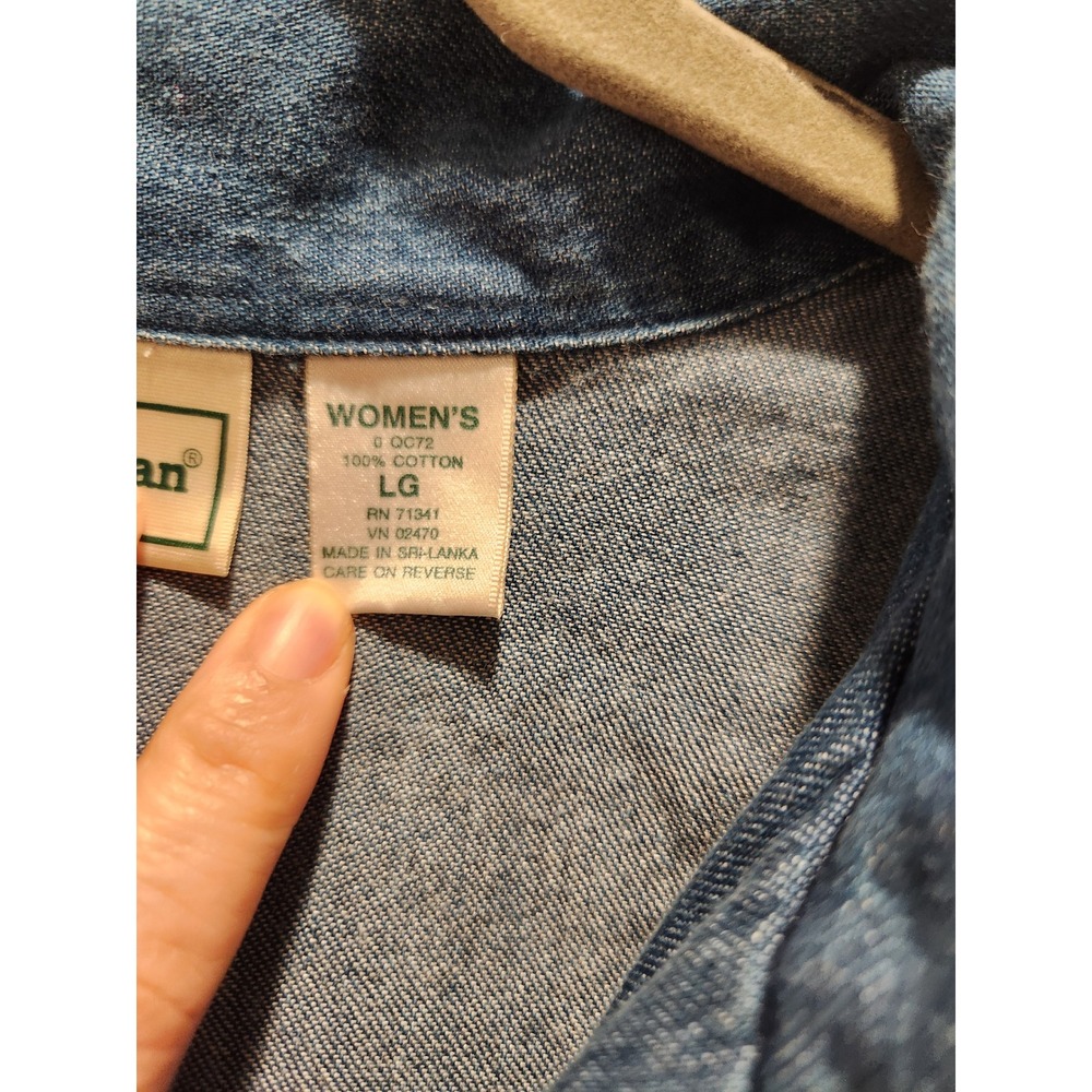 L.L.Bean Women's Denim‎ Chambray Shirt Large Short Sleeve Button Front - Picture 4 of 6
